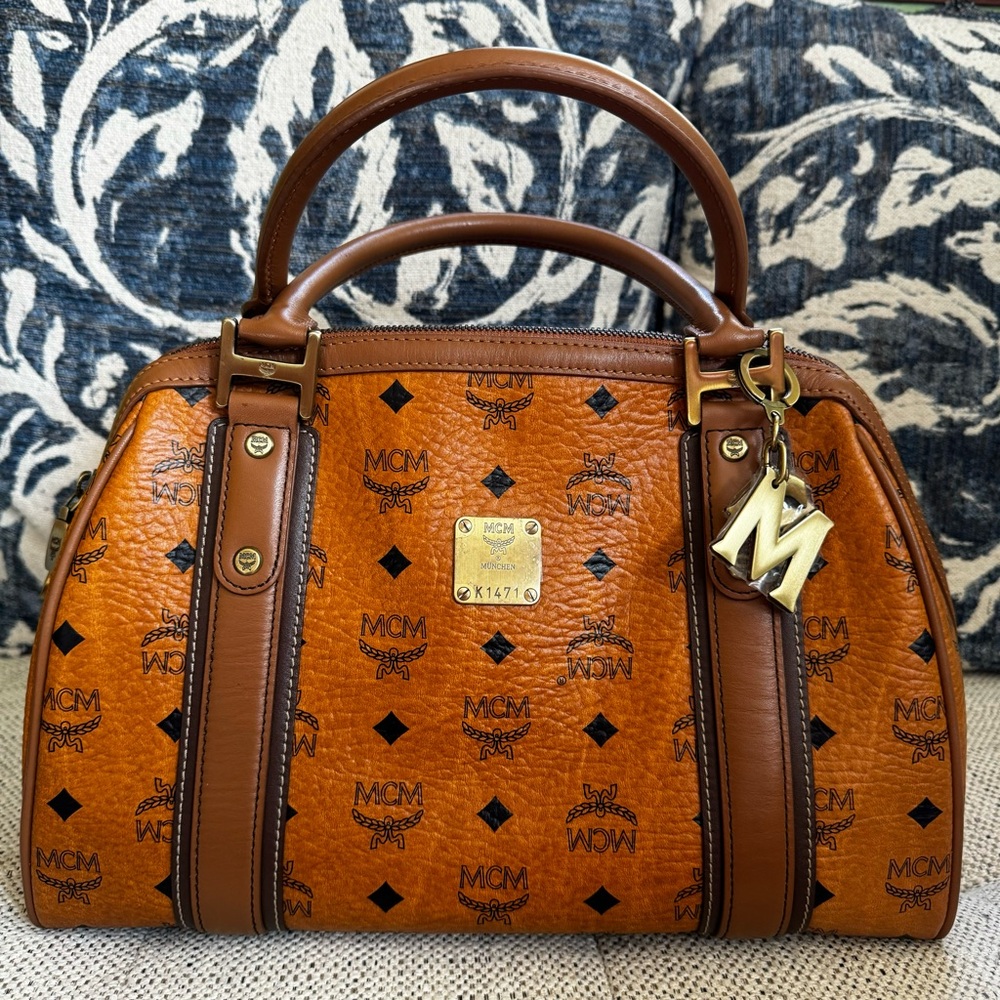 Authentic MCM Cognac Visetos Alma-type Handbag